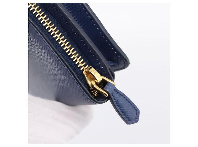 Saffiano Portafoglio a spalla con catena PRADA in pelle Safiano Blu Gold Auth 204270 D'oro - vista 8