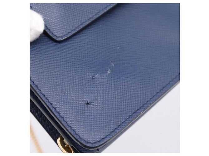 Saffiano Portafoglio a spalla con catena PRADA in pelle Safiano Blu Gold Auth 204270 D'oro - vista 9