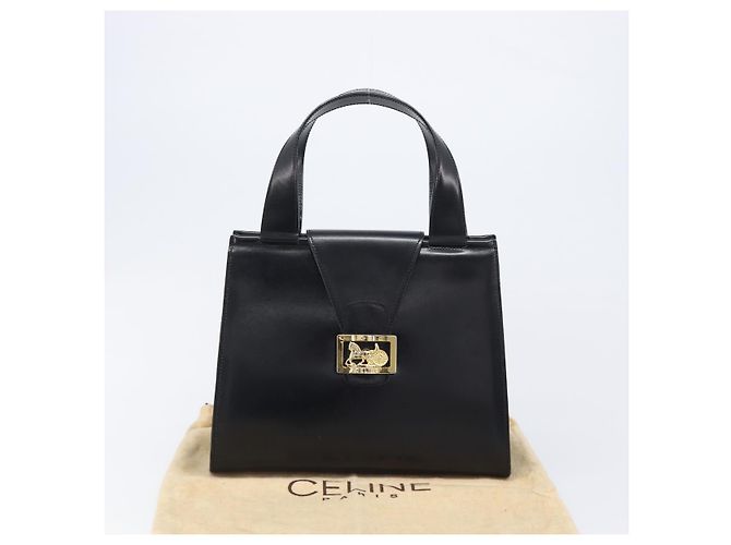 Céline Borsa a mano CELINE Horse Carriage in pelle nera e oro Auth 204622V Nero - vista 12