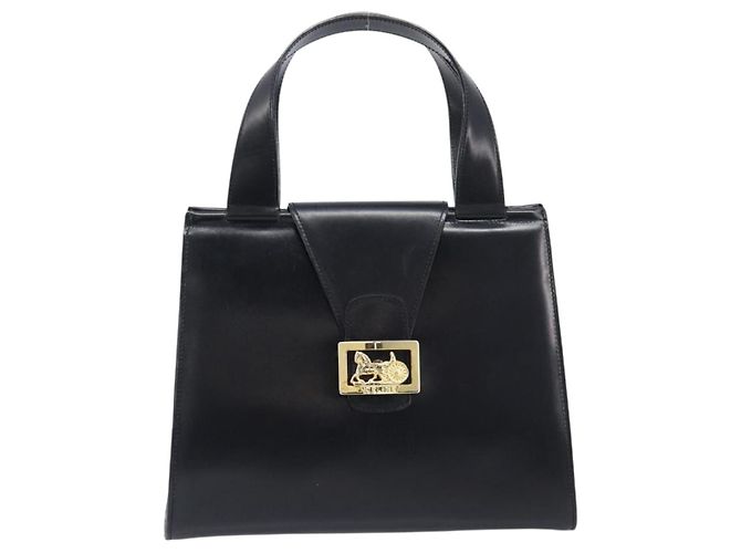 Céline Borsa a mano CELINE Horse Carriage in pelle nera e oro Auth 204622V Nero - vista 13