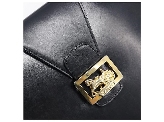 Céline Borsa a mano CELINE Horse Carriage in pelle nera e oro Auth 204622V Nero - vista 19