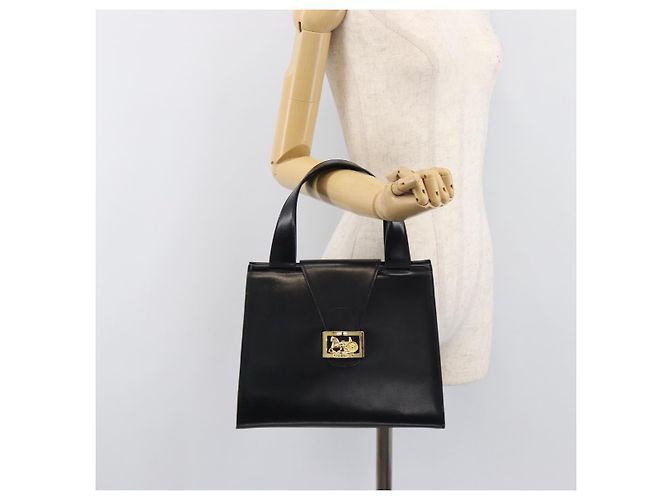 Céline Borsa a mano CELINE Horse Carriage in pelle nera e oro Auth 204622V Nero - vista 26