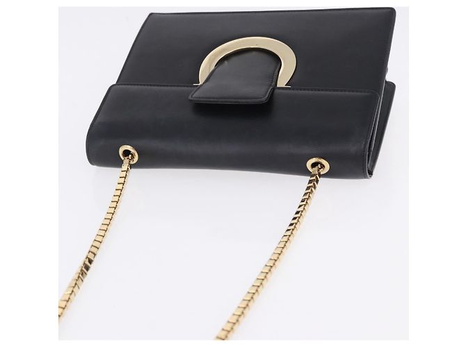 Borsa a tracolla Salvatore Ferragamo Gancini Chain in pelle nera e oro autentica 204374A - vista 14
