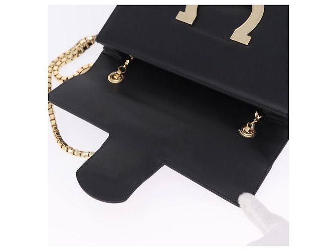 Borsa a tracolla Salvatore Ferragamo Gancini Chain in pelle nera e oro autentica 204374A - vista 21
