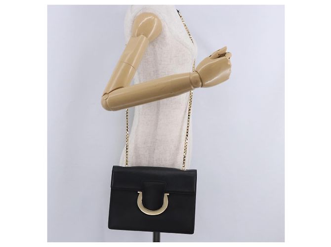 Borsa a tracolla Salvatore Ferragamo Gancini Chain in pelle nera e oro autentica 204374A - vista 30