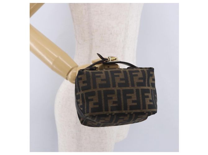 Borsa a Mano FENDI Zucca Canvas Nero Marrone Auth 203488 - vista 26