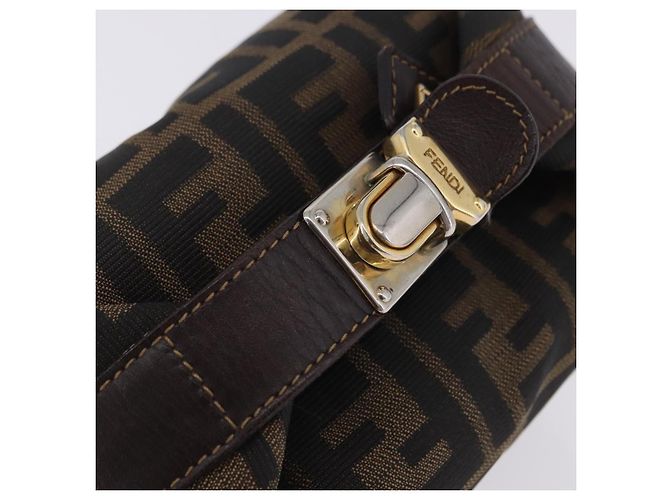 Borsa a Mano FENDI Zucca Canvas Nero Marrone Auth 203488 - vista 8