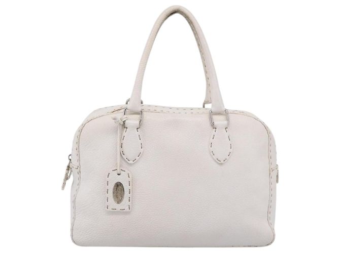 FENDI Celeria Handtasche aus Leder Weiß Silber Auth 201501 - Ansicht 13
