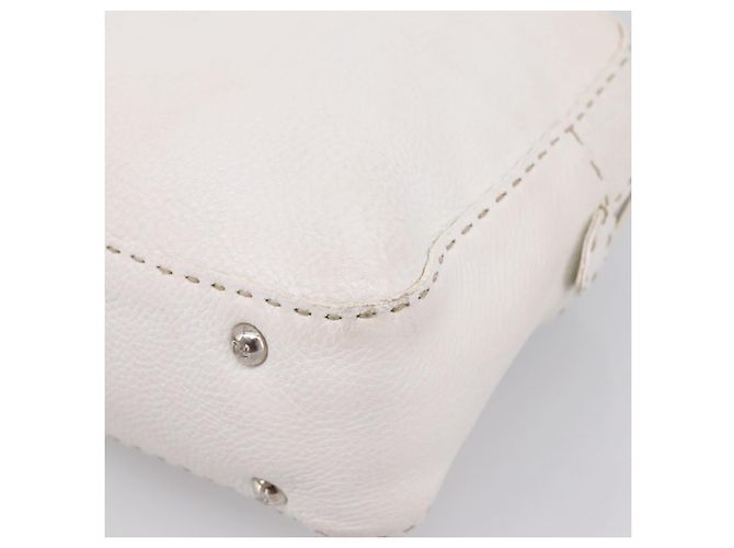 FENDI Celeria Handtasche aus Leder Weiß Silber Auth 201501 - Ansicht 14