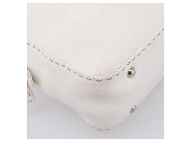 FENDI Celeria Handtasche aus Leder Weiß Silber Auth 201501 - Ansicht 15