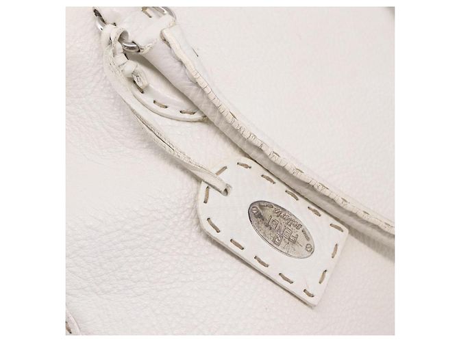 FENDI Celeria Handtasche aus Leder Weiß Silber Auth 201501 - Ansicht 19