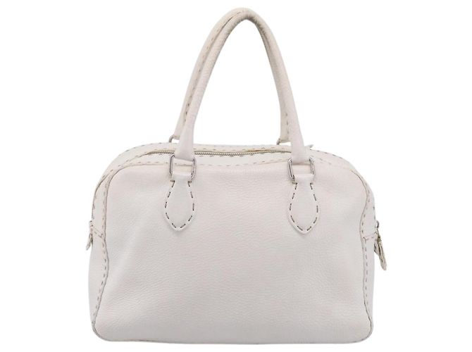 FENDI Celeria Handtasche aus Leder Weiß Silber Auth 201501 - Ansicht 2