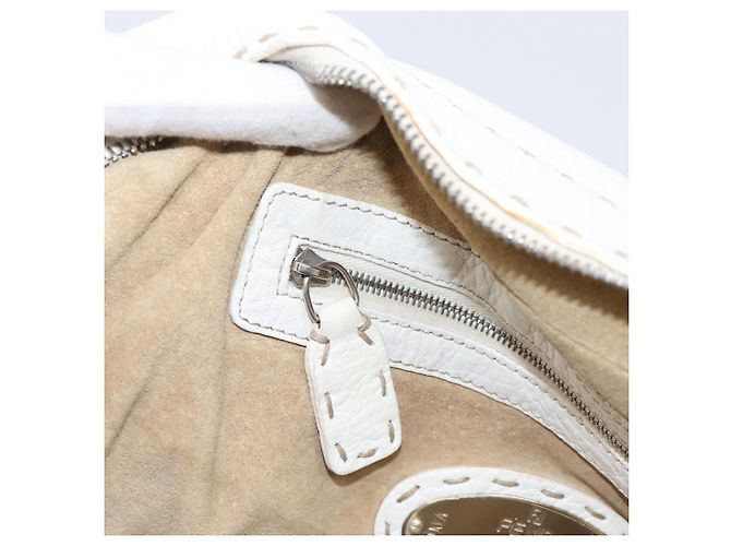 FENDI Celeria Handtasche aus Leder Weiß Silber Auth 201501 - Ansicht 23