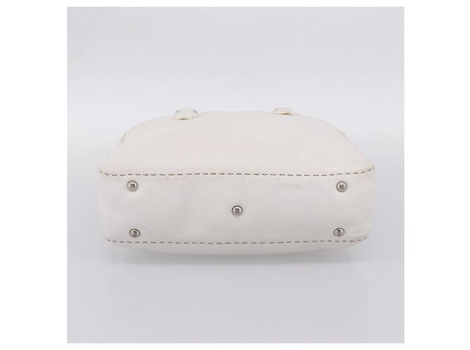 FENDI Celeria Handtasche aus Leder Weiß Silber Auth 201501 - Ansicht 5
