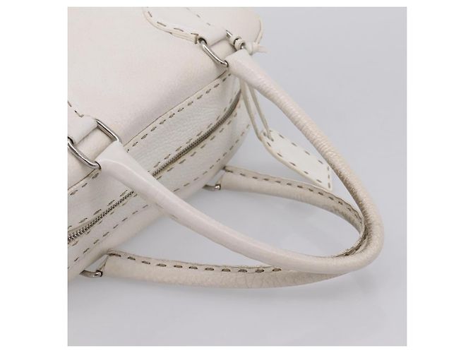 FENDI Celeria Handtasche aus Leder Weiß Silber Auth 201501 - Ansicht 7