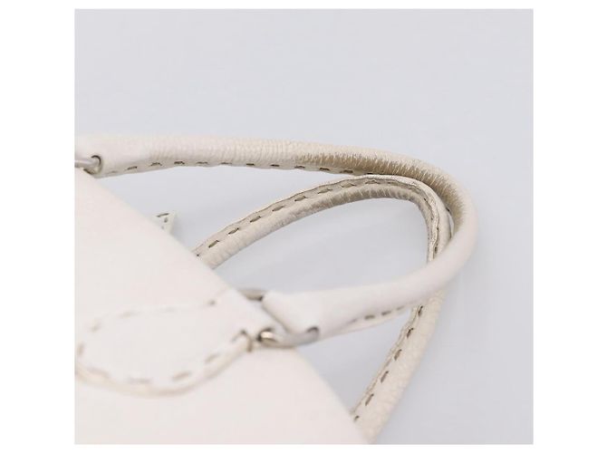 FENDI Celeria Handtasche aus Leder Weiß Silber Auth 201501 - Ansicht 8