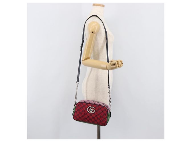Borsa a catena GUCCI GG Canvas GG Marmont Multicolor Silver 447632 Auth 203621 Argento Multicolore - vista 26