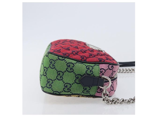 Borsa a catena GUCCI GG Canvas GG Marmont Multicolor Silver 447632 Auth 203621 Argento Multicolore - vista 3