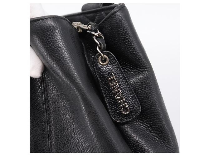 CHANEL Tote Bag Kaviarleder Schwarz Silber CC Auth 201476 - Ansicht 10
