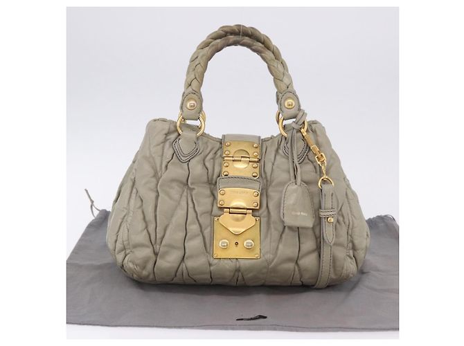 Borsa a mano Miu Miu Matelassé in pelle 2way Beige Tono Oro Auth 167625V - vista 12