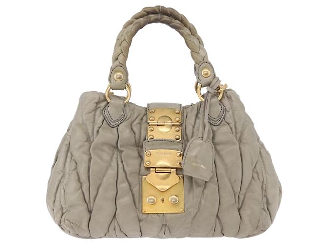 Borsa a mano Miu Miu Matelassé in pelle 2way Beige Tono Oro Auth 167625V - vista 13