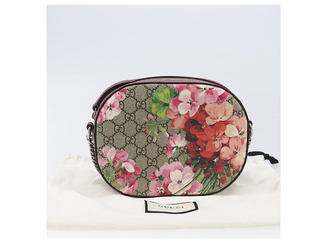 Borsa a tracolla GUCCI GG Blooms Chain PVC Pelle Beige Argento 409535 Auth BA15501V - vista 12