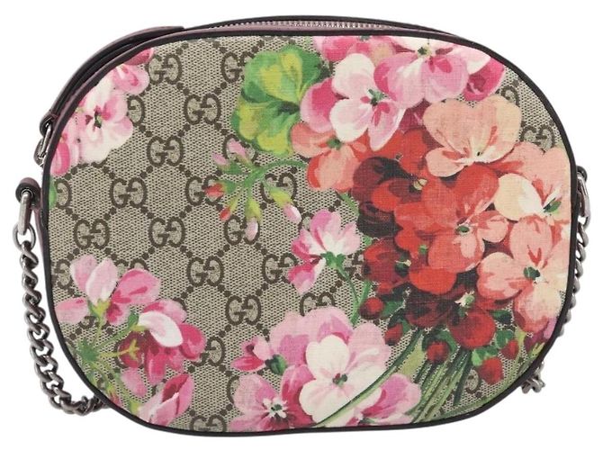 Borsa a tracolla GUCCI GG Blooms Chain PVC Pelle Beige Argento 409535 Auth BA15501V - vista 13
