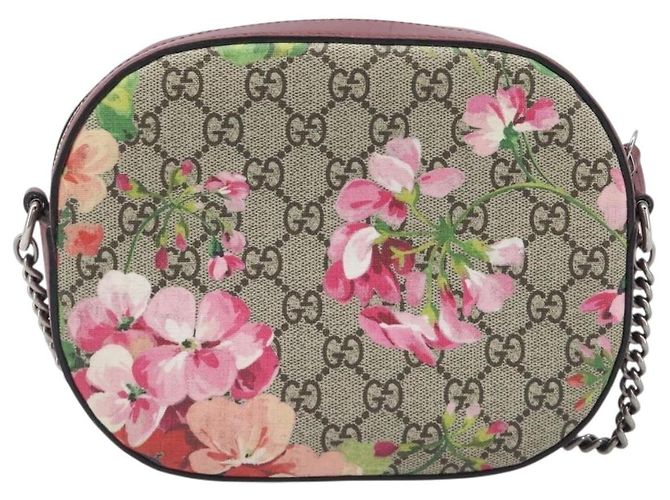Borsa a tracolla GUCCI GG Blooms Chain PVC Pelle Beige Argento 409535 Auth BA15501V - vista 2