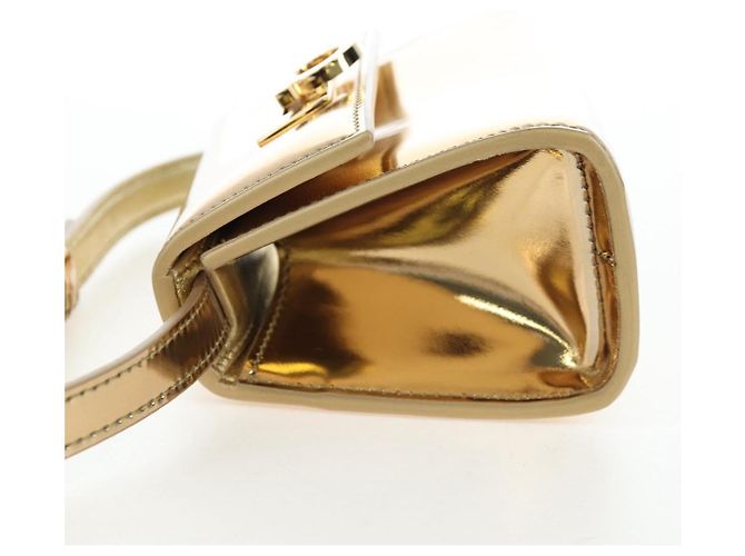Borsa a tracolla Salvatore Ferragamo Gancini in pelle metallizzata Oro Auth 203812V - vista 5