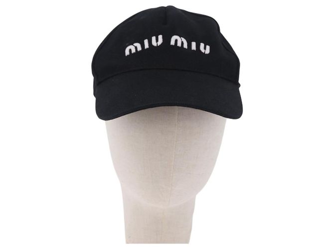 Miu Miu Kappe aus Baumwolle Schwarz Weiß Auth BA15517 - Ansicht 13
