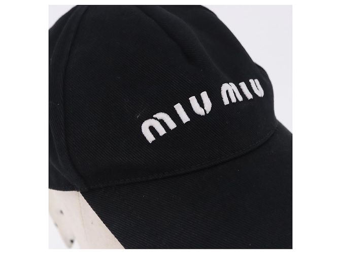 Miu Miu Kappe aus Baumwolle Schwarz Weiß Auth BA15517 - Ansicht 5