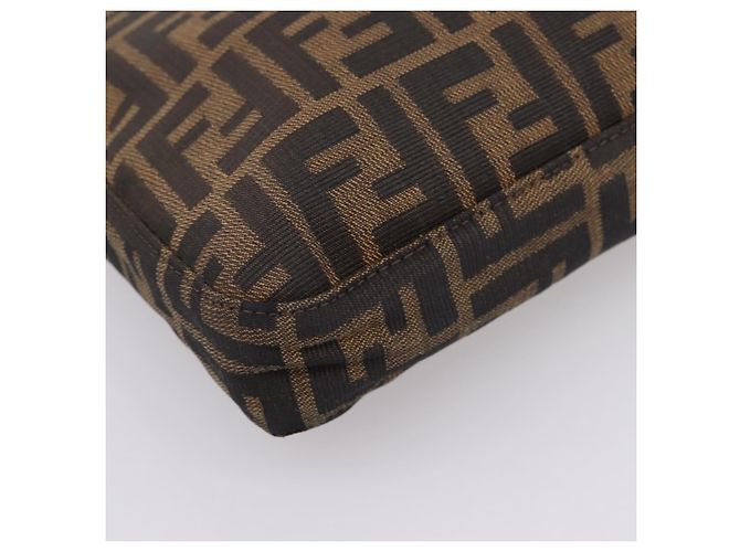 Bolsa de Ombro FENDI Zucca Canvas Mamma Baguette Preta Castanha Auth BA15806V Marrom Preto - vista 14
