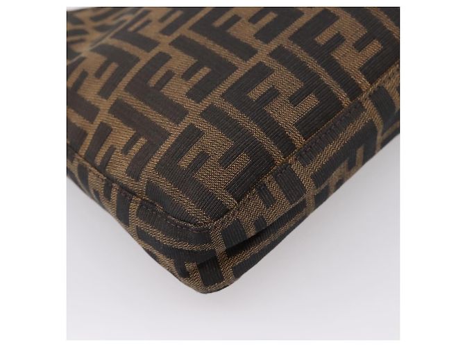 Bolsa de Ombro FENDI Zucca Canvas Mamma Baguette Preta Castanha Auth BA15806V Marrom Preto - vista 16