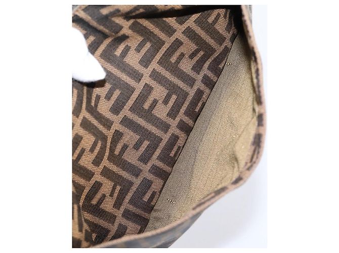 Bolsa de Ombro FENDI Zucca Canvas Mamma Baguette Preta Castanha Auth BA15806V Marrom Preto - vista 23