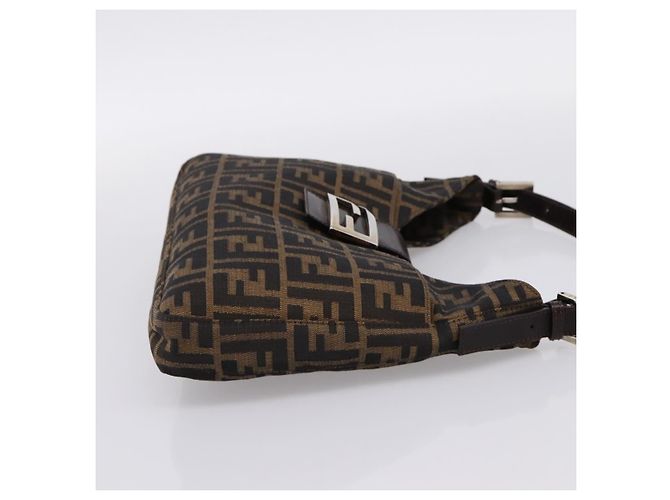 Bolsa de Ombro FENDI Zucca Canvas Mamma Baguette Preta Castanha Auth BA15806V Marrom Preto - vista 4