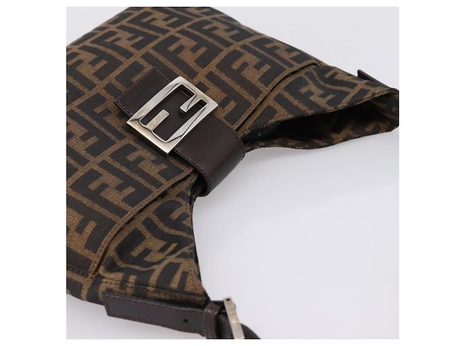 Bolsa de Ombro FENDI Zucca Canvas Mamma Baguette Preta Castanha Auth BA15806V Marrom Preto - vista 6