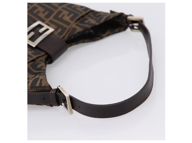 Bolsa de Ombro FENDI Zucca Canvas Mamma Baguette Preta Castanha Auth BA15806V Marrom Preto - vista 7