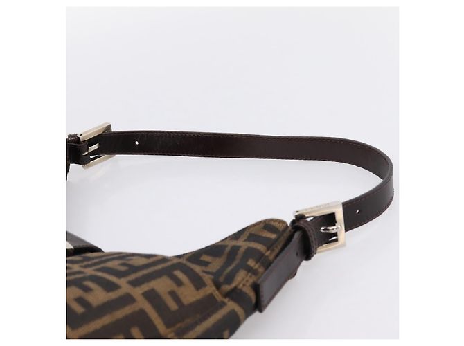 Bolsa de Ombro FENDI Zucca Canvas Mamma Baguette Preta Castanha Auth BA15806V Marrom Preto - vista 8