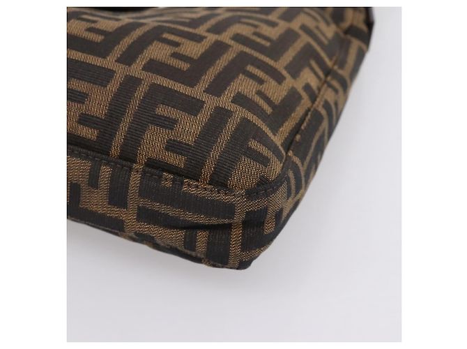 Bolsa de Ombro FENDI Zucca Canvas Mamma Baguette Preta Castanha Auth BA15806V Marrom Preto - vista 9