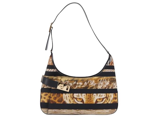Borsa a mano Salvatore Ferragamo Leopard Nylon Pelle Beige Gold Auth am12601V D'oro - vista 13