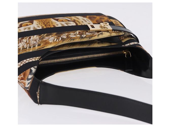 Borsa a mano Salvatore Ferragamo Leopard Nylon Pelle Beige Gold Auth am12601V D'oro - vista 14