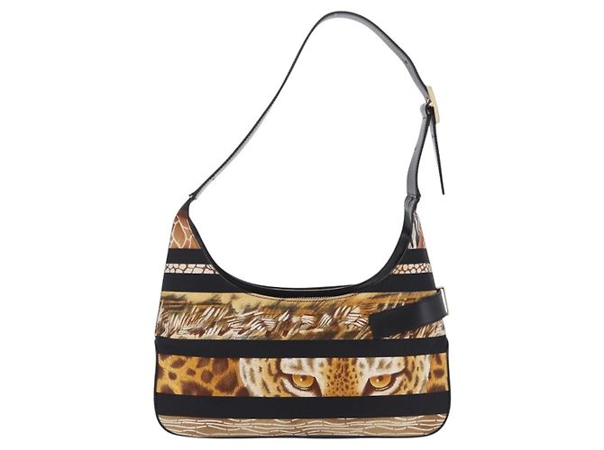 Borsa a mano Salvatore Ferragamo Leopard Nylon Pelle Beige Gold Auth am12601V D'oro - vista 2