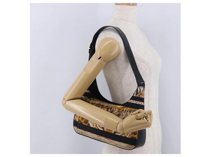 Borsa a mano Salvatore Ferragamo Leopard Nylon Pelle Beige Gold Auth am12601V D'oro - vista 25