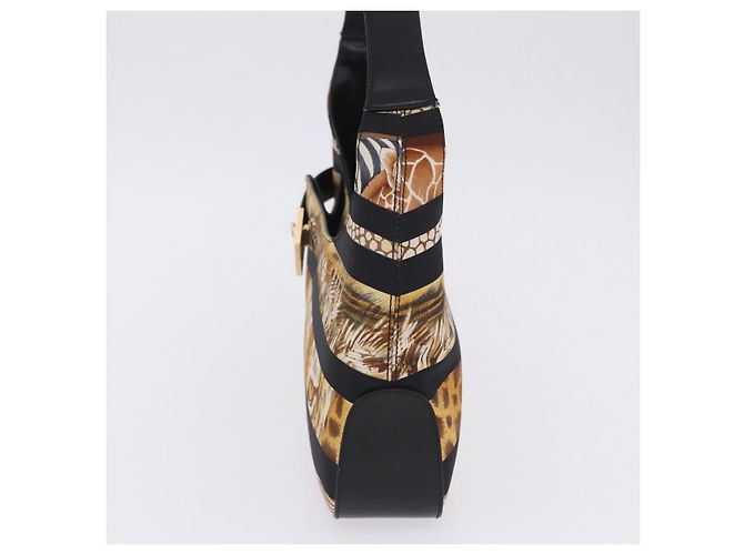 Borsa a mano Salvatore Ferragamo Leopard Nylon Pelle Beige Gold Auth am12601V D'oro - vista 3
