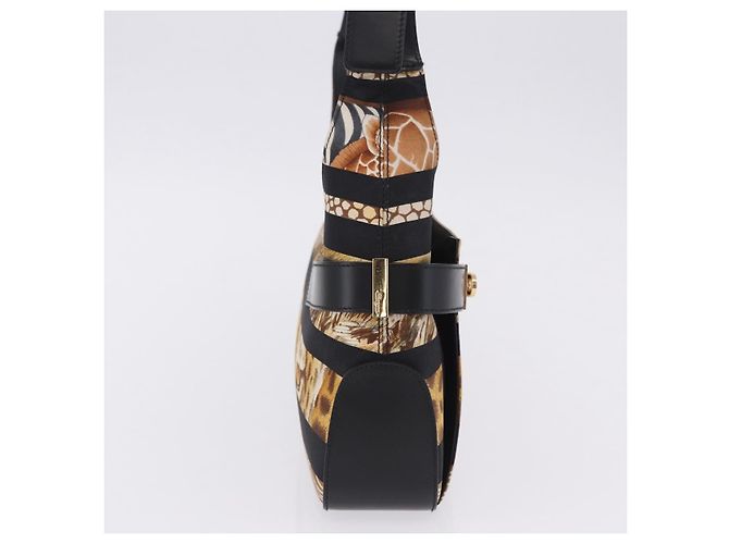 Borsa a mano Salvatore Ferragamo Leopard Nylon Pelle Beige Gold Auth am12601V D'oro - vista 5