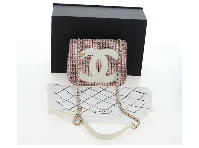 Borsa a tracolla con catena CHANEL Flap Pouch Tweed Rossa CC Tono Oro Auth 167617SM Rosso - vista 12