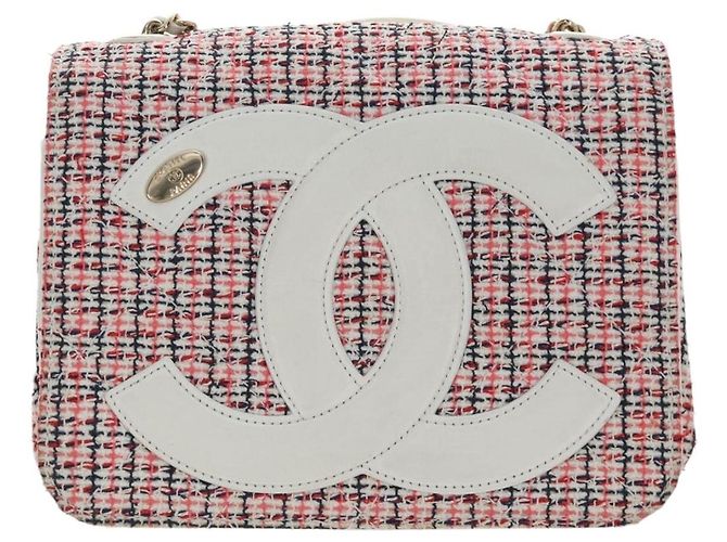Borsa a tracolla con catena CHANEL Flap Pouch Tweed Rossa CC Tono Oro Auth 167617SM Rosso - vista 13
