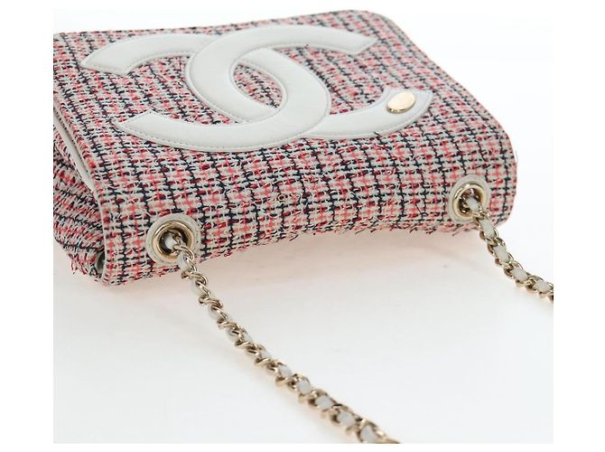 Borsa a tracolla con catena CHANEL Flap Pouch Tweed Rossa CC Tono Oro Auth 167617SM Rosso - vista 14