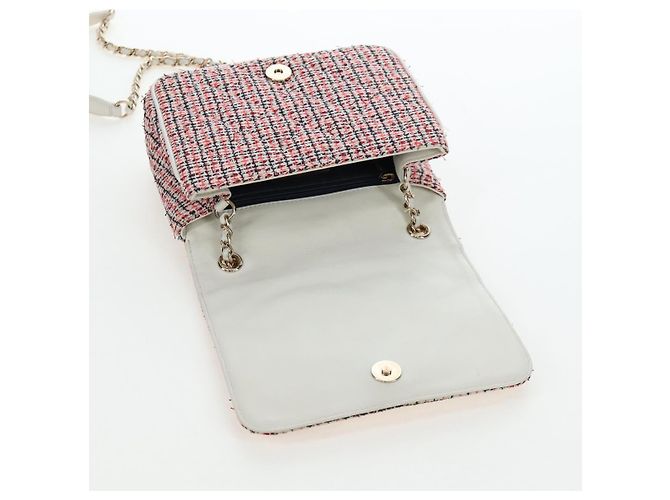 Borsa a tracolla con catena CHANEL Flap Pouch Tweed Rossa CC Tono Oro Auth 167617SM Rosso - vista 22