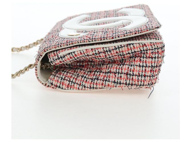 Borsa a tracolla con catena CHANEL Flap Pouch Tweed Rossa CC Tono Oro Auth 167617SM Rosso - vista 3